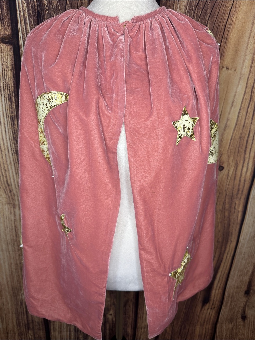 Meri Meri Dusty Rose Velvet Cape with Gold Moon & Star Appliqués